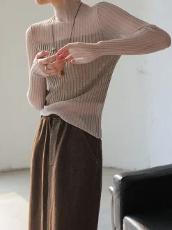 Outlet Sheer Panel Slim Sweater Sweater Tops|Sweaters & Cardigans