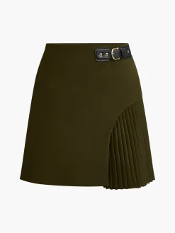 Sale Side Pleated Buckle Belted Skirt Skirts|Bottoms