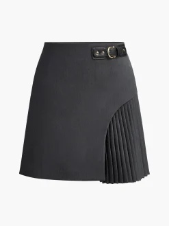 Discount Side Pleated Buckle Belted Skirt Skirts|Bottoms