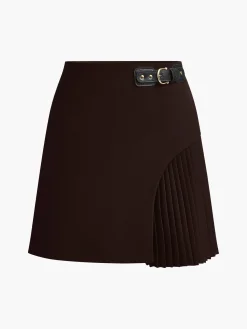 Discount Side Pleated Buckle Belted Skirt Skirts|Bottoms
