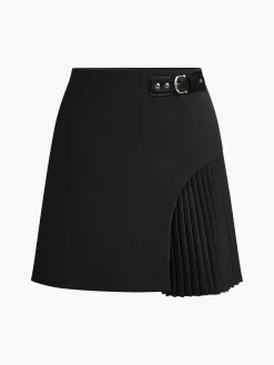 Discount Side Pleated Buckle Belted Skirt Skirts|Bottoms