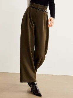 Sale Slim-Belt Pleated Pants Pants|Bottoms