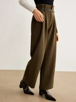 Best Slim-Belt Pleated Pants Pants|Bottoms