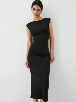 New Solid Backless Midi Dress Black Dresses|Casual Dresses