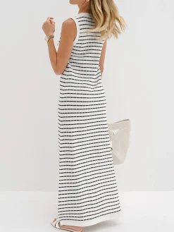 Hot Striped Metal Button Long Sweater Dress Sweater Dresses|Work Dresses