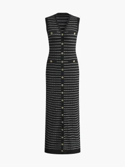 Hot Striped Metal Button Long Sweater Dress Sweater Dresses|Work Dresses