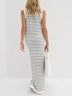 Best Striped Metal Button Long Sweater Dress White Dresses|Black Dresses