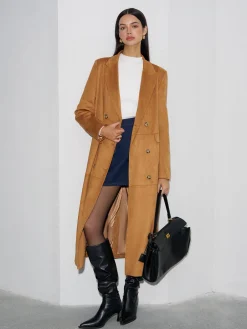 Outlet Suede Button Long Blazer Outerwear|Blazers