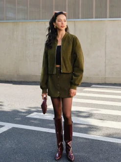 Online Suede Zipper Mini Skirt Skirts