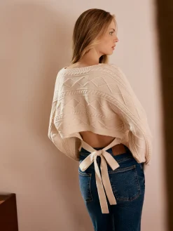 Hot Tie Back Cable Knit Top Sweater Tops|Sweaters & Cardigans