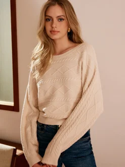 Hot Tie Back Cable Knit Top Sweater Tops|Sweaters & Cardigans