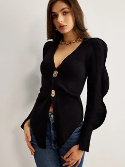 Discount Turn Lock Wave-Sleeve Cardigan Cardigans|Sweaters & Cardigans