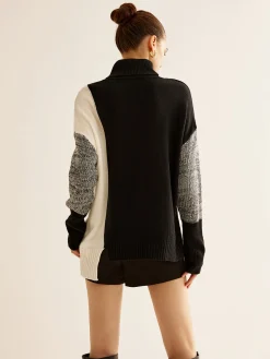 Outlet Turtleneck Color Block Knit Top Sweater Tops|Sweaters & Cardigans