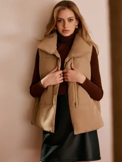 Online Turtleneck Quilted Zipper Vest Outerwear|Vests
