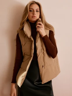 Online Turtleneck Quilted Zipper Vest Outerwear|Vests