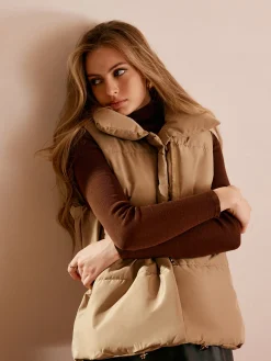 Online Turtleneck Quilted Zipper Vest Outerwear|Vests