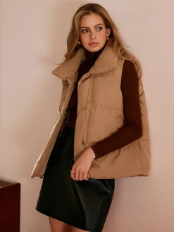 Outlet Turtleneck Quilted Zipper Vest Outerwear|Vests