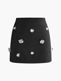 Clearance Tweed Floral-Beaded Zipper Skirt Skirts|Bottoms