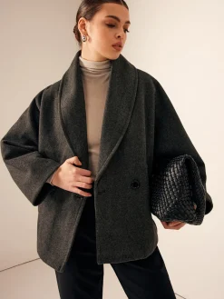 New Tweed Pockets Loose Coat Outerwear|Coats