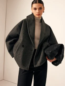 Discount Tweed Pockets Loose Coat Outerwear|Coats
