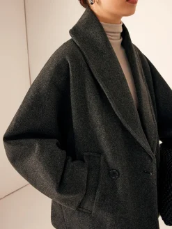 Discount Tweed Pockets Loose Coat Outerwear|Coats