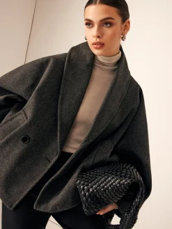 Discount Tweed Pockets Loose Coat Outerwear|Coats