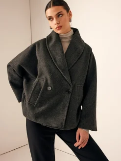 Discount Tweed Pockets Loose Coat Outerwear|Coats