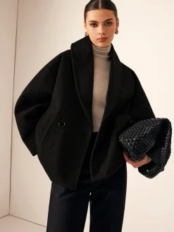 Discount Tweed Pockets Loose Coat Outerwear|Coats