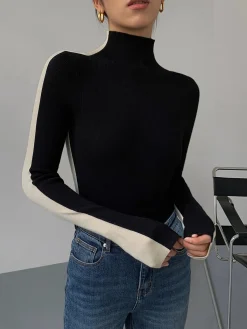 Outlet Two Tone Double Sided Long Sleeve Knit Top Sweater Tops|Sweaters & Cardigans