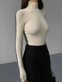 Outlet Two Tone Double Sided Long Sleeve Knit Top Sweater Tops|Sweaters & Cardigans