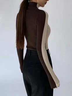 Outlet Two Tone Double Sided Long Sleeve Knit Top Sweater Tops|Sweaters & Cardigans