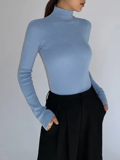 Outlet Two Tone Double Sided Long Sleeve Knit Top Sweater Tops|Sweaters & Cardigans