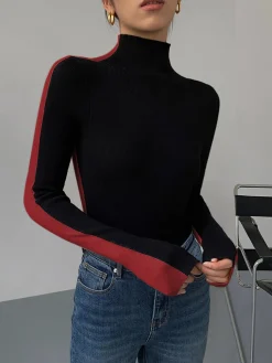 Outlet Two Tone Double Sided Long Sleeve Knit Top Sweater Tops|Sweaters & Cardigans