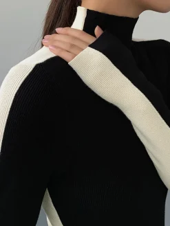 Outlet Two Tone Double Sided Long Sleeve Knit Top Sweater Tops|Sweaters & Cardigans