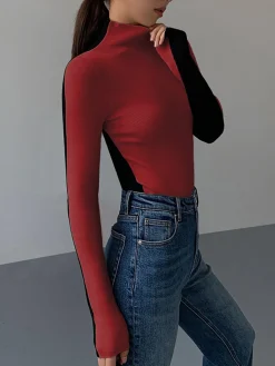 Outlet Two Tone Double Sided Long Sleeve Knit Top Sweater Tops|Sweaters & Cardigans