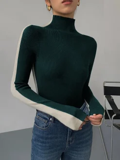 Outlet Two Tone Double Sided Long Sleeve Knit Top Sweater Tops|Sweaters & Cardigans