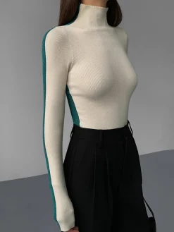 Outlet Two Tone Double Sided Long Sleeve Knit Top Sweater Tops|Sweaters & Cardigans