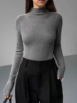 Outlet Two Tone Double Sided Long Sleeve Knit Top Sweater Tops|Sweaters & Cardigans