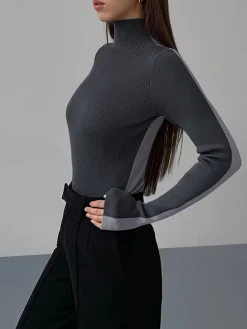 Best Two Tone Double Sided Long Sleeve Knit Top Sweater Tops|Sweaters & Cardigans
