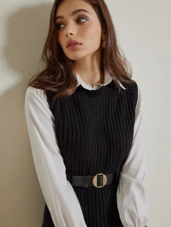 New Two-Piece Belted Sweater With Polo Shirt Blouses & Shirts|Tops