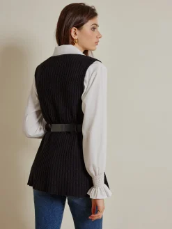 New Two-Piece Belted Sweater With Polo Shirt Blouses & Shirts|Tops