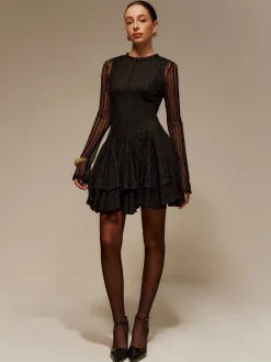 Hot Two-Piece Lace Ruffle Dress Set Black Dresses|Casual Dresses