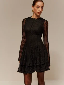 Hot Two-Piece Lace Ruffle Dress Set Black Dresses|Casual Dresses