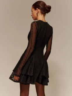 Hot Two-Piece Lace Ruffle Dress Set Black Dresses|Casual Dresses