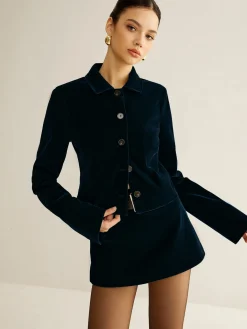 Online Velvet Lapel Short Blazer Outerwear|Blazers