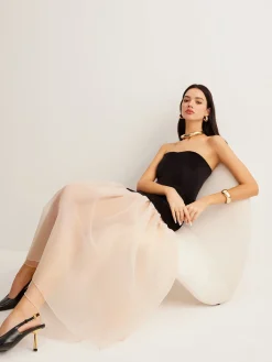 Clearance Velvet Panel Mesh Tube Dress Cocktail & Party Dresses|Long Dresses