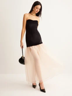 Clearance Velvet Panel Mesh Tube Dress Cocktail & Party Dresses|Long Dresses