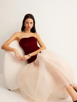 Clearance Velvet Panel Mesh Tube Dress Cocktail & Party Dresses|Long Dresses
