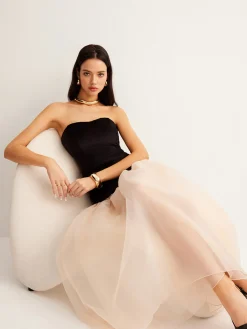 Sale Velvet Panel Mesh Tube Dress Black Dresses|Cocktail & Party Dresses