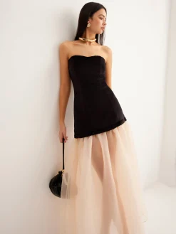 Clearance Velvet Panel Mesh Tube Dress Cocktail & Party Dresses|Long Dresses